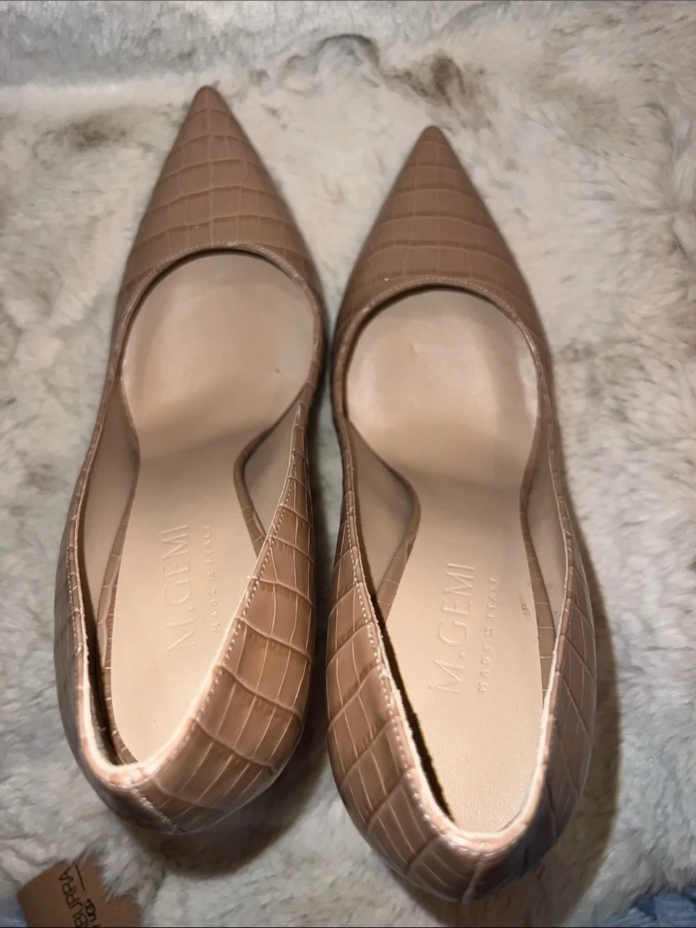 M. Gemi Nude Croc-Embossed Pointed Toe Stiletto Pumps